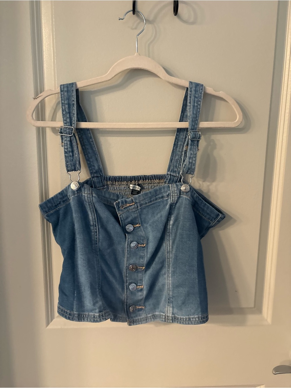 American Eagle Outfitters Light Blue Cropped Denim Overall Top